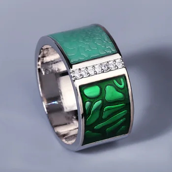 Nové Dámské Stříbrný Prsten 925 Stříbrný Plated Zelené Geometrické Sparkle Módní Nádherné Ručně Vyráběné Šperky Smalt Party Šperky