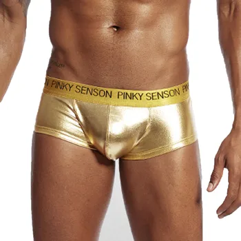 Muži Sexy Zlaté Pramene Boxer Pr Pro Příležitostné Pu Těsné Dopis Tisk Kalhotky Mužské Spodní Prádlo Boxerky
