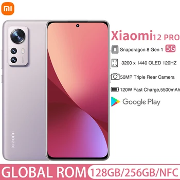 Globální Rom Xiaomi Mi 12 Pro 5G Smartphone Snapdragon 8 Gen1 Mobilní Telefon 12GB+256GB 50MP Fotoaparát 120W Rychlá Nabíječka AMOLED Displej