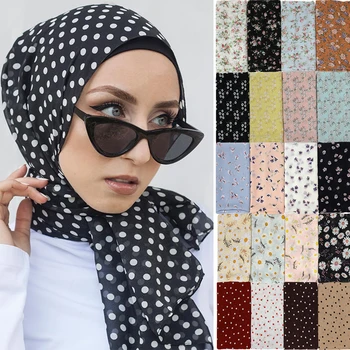 Ženy Bublina Šifon Šátek Hidžáb Muslimské Tištěné Dlouhá Šála Zábaly Islámské Arabské Pokrývky Hlavy Turbanet Šátek Ženské Jemné Hedvábí Šátek