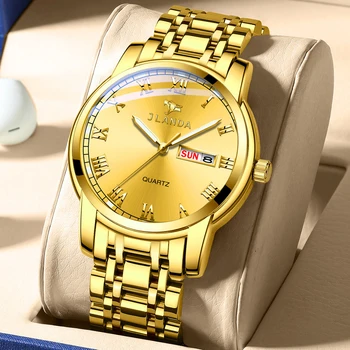 Relojes Hombre JLANDA Značky Hodinek Muži Quartz Business Sportovní Hodinky Luxusní Zlaté Nerezové Oceli, Vodotěsné, Datum, Náramkové Hodinky 2022