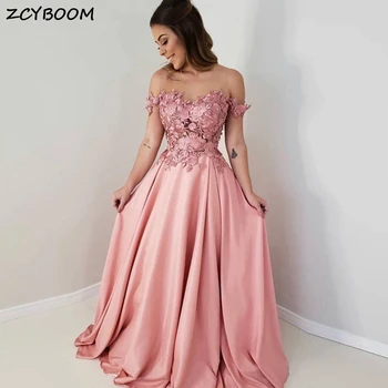 Světle Růžové Šaty Na Ples 2023 Ženy Formální Party Večer Vestidos De Gala-Line Satén Nášivky Elegantní Jednoduché Dlouhé Večerní Šaty