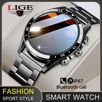 LIGE 2022 Nové Volání Bluetooth Smart Watch Muži Sportovní Fitness Tracker Oceli Band Hodinky Plně Dotykový IP67 Vodotěsné Smartwatch Muži