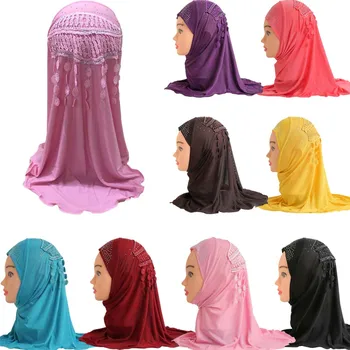 Muslimské Děti Dívky Hidžáb Střapcem Jeden Kus Amira Turban Hlavu Šátek Šátek Zábal Islámský Drahokamu Modlitba Hidžáb Čepice Klobouk 2-6Y Hijabs