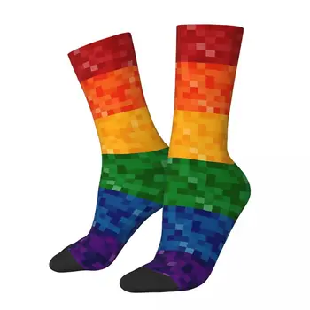 Legrační Bláznivé Ponožky pro Muže Duha Pixel Vlajky Hip Hop Ročník Gay Pride, LGBT, Láska, Vzor Tištěné Chlapci Ponožky Crew Novinka Dárek