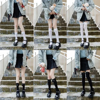 Harajuku Gotické Luk Tele Ponožky Ženy Japonská Lolita Velvet Ponožky Prodyšné Roztomilé Loli Sladké Tenké Podkolenky Žena