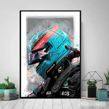 George Russell F1 2022 W13 Plakát Formule 1 Závodní Auta, tisk na Plátno Obraz Umění Zdi Obraz pro Moderní Pokoj Domova Nástěnné