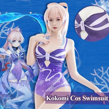 Genshin Dopad Kokomi Plavky Anime Hra Plavky Sangonomiya Kokomi Cosplay Kostým Sexy Ženy Dívka Oblečení Oblek Růžová Dlouhá Paruka