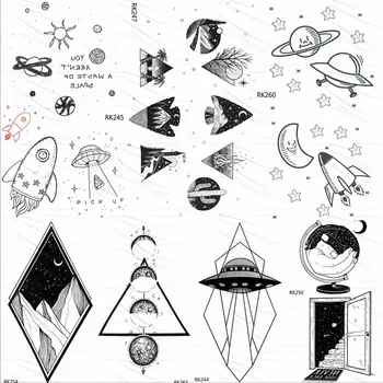 Malé Gadgets, Vesmír, Galaxie, Černé Dočasné Tetování Pro Děti Nálepka Falešné Tetování Loď Vlastní UFO Roztomilé Tetování Pro Děti