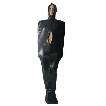 Černé Lesklé Kovové Unisex Mumie Kostýmy Tělo Spací Pytel Sexy Catsuit přední 4-způsoby zipem s zadku zip Halloween Cosplay