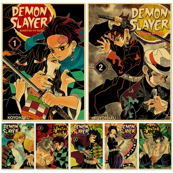 Kraft Papír Demon Slayer Plakáty a Tisk Kimetsu Č. Yaiba Umění Zdi Kamado Tanjirou Obrázek Malování Mural Domova dětský Pokoj Dekor