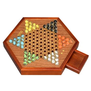 Vysoce Kvalitní Vícebarevná Sklo/Achát Čínská Dáma Šachy Jemné Dřevěné Hexagon/Obdélník Šachovnice Klasická Hra T6