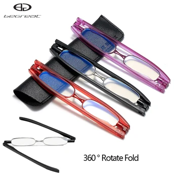 DOBRÉ 360 ° Otočné Skládací Brýle na Čtení Lehké Slitiny Rám Proti Modré Presbyopie Brýle pro Muže, Ženy, s pouzdrem