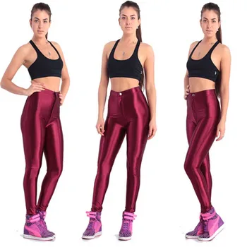 Nové Pevné Fluorescenční Legíny Ženy Casual Vícebarevná Lesklé Lesklé Legíny Žena Elastické Kalhoty Sportovní Oblečení