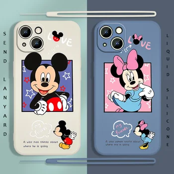 Mickey Minnie Mouse Anime Telefon Pouzdro Pro Apple iPhone 14 13 12 mini 11 Pro Max 8 7 Plus XR XS X Tekuté Lano Funda Kryt