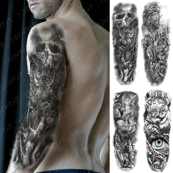 Velké Rameno Rukáv Tetování Peklo, Ďábel, Satan, Lucifer Vodotěsné Dočasné Tetování Nálepka Modlí Anděl Tělo Umění Plné Falešné Tetování Muže