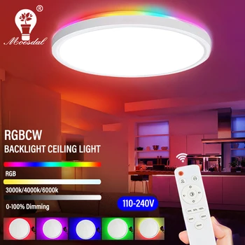 LED Kulaté Stropní svítidlo Oboustranné Osvětlení s Dálkovým ovládáním, Stmívatelné RGB Podsvícení pro Ložnice Kuchyně Obývací Pokoj Párty
