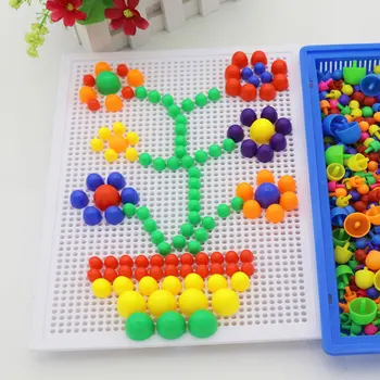 Boxed Obilí Houba DIY Nehtů Korálky Inteligentní 3D Puzzle Hry Jigsaw Deska pro Děti Děti Vzdělávací Shromáždění Hračky 296PCS