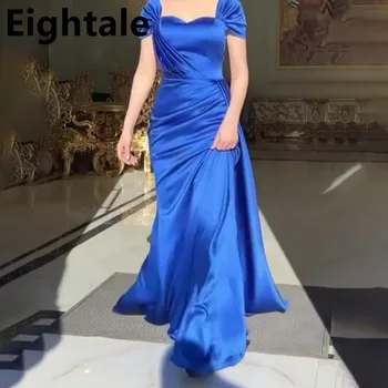 Eightale Královská Modrá Satén Mořská Panna Večerní Šaty Cap Sleeve Záhybů Na Zakázku Plus Velikost Arabské Formální Prom Party Šaty