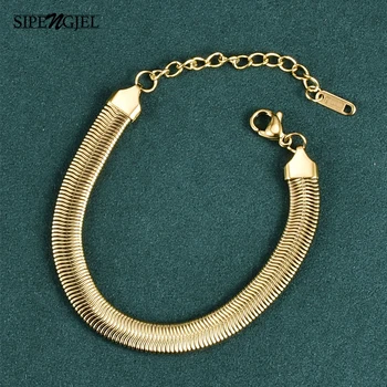 SIPENGJEL Módní Řetěz z Nerezové Oceli Nastavitelný Náramek Geometrické Punk Plochý Had Řetěz Náramky Pro Ženy Šperky Dárek