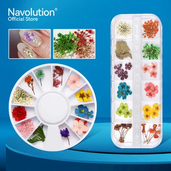 12 Stylu Sušené Květiny Nail Dekorace Přírodní Květinové Slunečnice Daisy Samolepky 3D Nail Art Vzory na nehty Manikúra Příslušenství