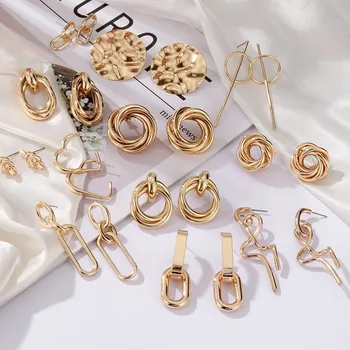 Nové Módní Zlaté Barvě Kovu Náušnice z Nerezové Oceli Jednoduché geometrie Uzel Twist Náušnice Pro Ženy Prohlášení Šperky Dárek