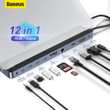 Baseus Typ C Rozbočovač 12 v 1 USB HUB 4K 60Hz HDMI-Kompatibilní DP, RJ45, SD TF Karty, USB 3.0 HUB Adaptér pro MacBook Pro Dokovací Stanici