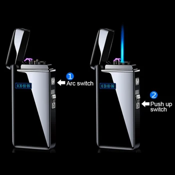 Elektrický Zapalovač S LED Napájení Displej odolný proti Větru Touch Lehčí Kovové Dual Arc Plasma USB Nabíjením Kouření Příslušenství Dárek