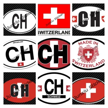 Švýcarsko s Vlajkou Nálepka CH Švýcarsko Kód Země Reflexní Vinyl Obtisk Germánských Domů Pýcha, Cestování, Auto, Truck Oválné Nálepky