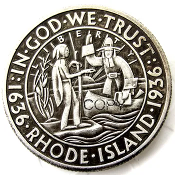 USA 1936 Rhode Island Pamětní Půl Dolar postříbřená Mince Kopie