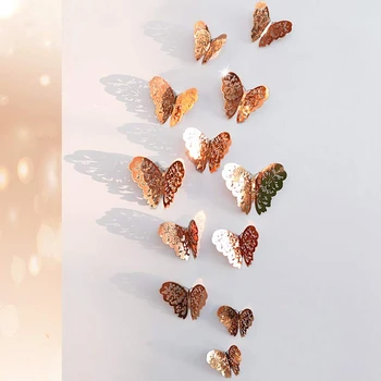 48 Ks Butterfly Samolepky na Zeď Dekorace 3D Stěna Nálepky Kovové Umění, Nálepka DIY nástěnné Malby Dárek pro Domácí Děti Ložnice Školky Par