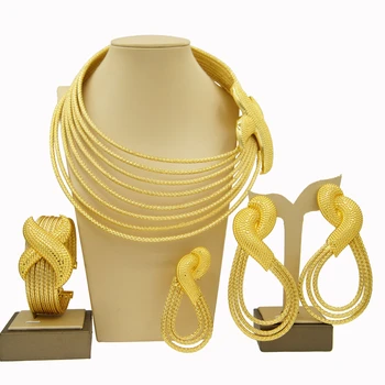 Africké Ženy, Svatební Šperky Set Zlaté Šperky 24k Originální Náhrdelník a Náušnice, Prsten, Náramek, Nevěsta, Party Dárek Yulaili