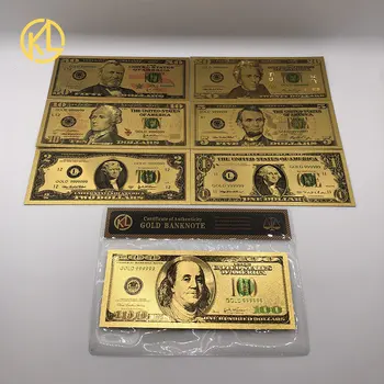 7pcs/Set Amerických Peněz Sada Zlatých Bankovek 1 2 5 10 20 50 100 Dolarové Bankovky Pozlacené Falešné Peníze Pro Sběr doprava zdarma