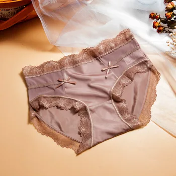 Ženy Sexy Krajkové Průhledné Saténové Luxusní Mesh Tenké Kalhotky Prodyšné Měkké Luk Roztomilé Krásné Ženy Nízkým Pasem Spodní Prádlo