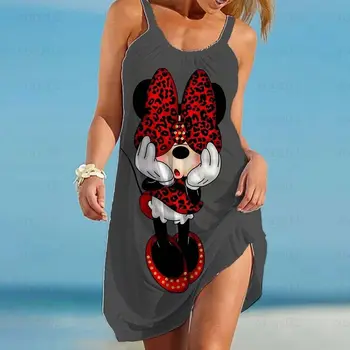 Disney 2022 Letní Mickey a Minnie Šaty Dámské Sexy Popruh Kombinéza Mini Šaty bez Rukávů Club Night Beach Šaty Letní