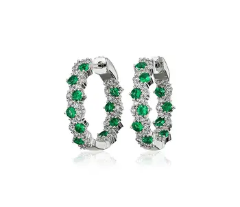 Luxusní Kulaté Zelené Zirkony Kruh Hoop Náušnice pro Ženy Stříbrná Barva Módní Univerzální Lady Ucho Kroužky Trend Šperky