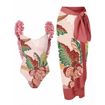 Ročník Květinové Tisk Colorblock One-Piece Plavky Holiday Beach Šaty Pink Print Designer Plavky Letní Surf Oblečení