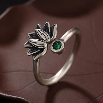 Originální design lotus Thai silver retro otevření nastavitelný prsten Čínský palác bohémský kouzlo ženy značky šperky