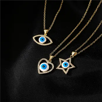 WUKALO Módní Zlaté Barvě Kouzlo Štěstí Turecko Modrá Zlé Oko Drahokamu Modré Oko náhrdelník Náhrdelník Pro Ženy