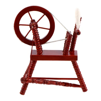 1:12 Měřítku Retro Mini Spinning Wheel Hnědá Malované Dřevěné Kolovrátek Tumdee Panenky Dům Miniaturní