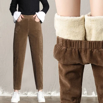 volné velikost plyšové tlusté ležérní kalhoty dámské manšestrové teplé kalhoty 2021 podzimní a zimní nové vysoké pasu harem kalhoty, ženy kalhoty