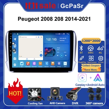 Android 12 Auto Rádio Multimediální Přehrávač Pro Peugeot 2008/208 2012 - 2018 Navigace GPS Head Unit HU Carplay DSP IPS QLED Wifi
