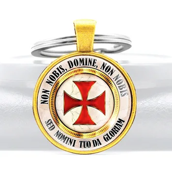 Klasický Knights Templar Cross Skleněný Kabošon Přívěsek Kovový Přívěšek Na Klíče Módní Muži Ženy Kroužek Na Klíče Doplňky Klíčenky Dárky