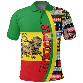 Afrika Vlajky Lev Etiopie Církve Reggae Tribel 3DPrint Letní Ležérní Polo Košile Muži/Ženy Krátký Rukáv Streetwear X2