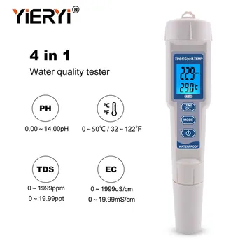 Yieryi 4 v 1 TDS PH Metr PH/TDS/ES/Teplota Metr S ATC Digitální Kvalitu Vody Monitor Tester pro Bazény, Pitnou Vodu