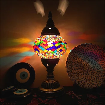 Turecká mozaika stolní Lampa vintage art deco Ručně lamparas de mesa Sklo romantické postele lehký Dekor Jihovýchodní Asie, EU, USA Plug