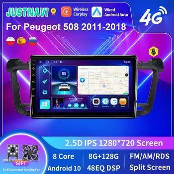 JUSTNAVI 8G+128 G Pro Peugeot 508 508SW 2011-2018 Auto Rádio Auto Video Přehrávač CarPlay Android Auto S Obrazovkou IPS GPS Ne 2din DVD