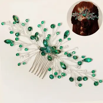 Módní Crystal Diadém, Vlasy, Šperky Listy Pokrývka Hlavy Svatební Klipy Zelená Crystal Leaf Vlasy Pin Vlasy, Hřebeny