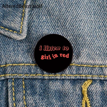 Poslouchám dívka v červené Pin Vlastní Vtipné Brože Tričko Klopě Tašky Roztomilé Odznak Kreslený Roztomilé Šperky Dárek pro Milence Dívka Přátelé