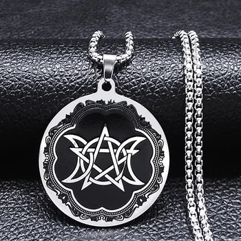 Triple Moon Pentagramy Přívěskem Náhrdelník z Nerezové Oceli, Věštění Astrologie Náhrdelníky Pohanské collares Šperky para mujer N3401